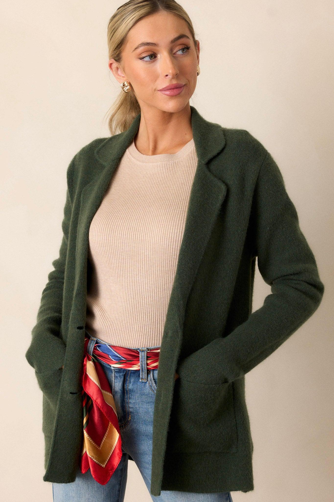 Emerald Dreams Hunter Green Cardigan Product Image