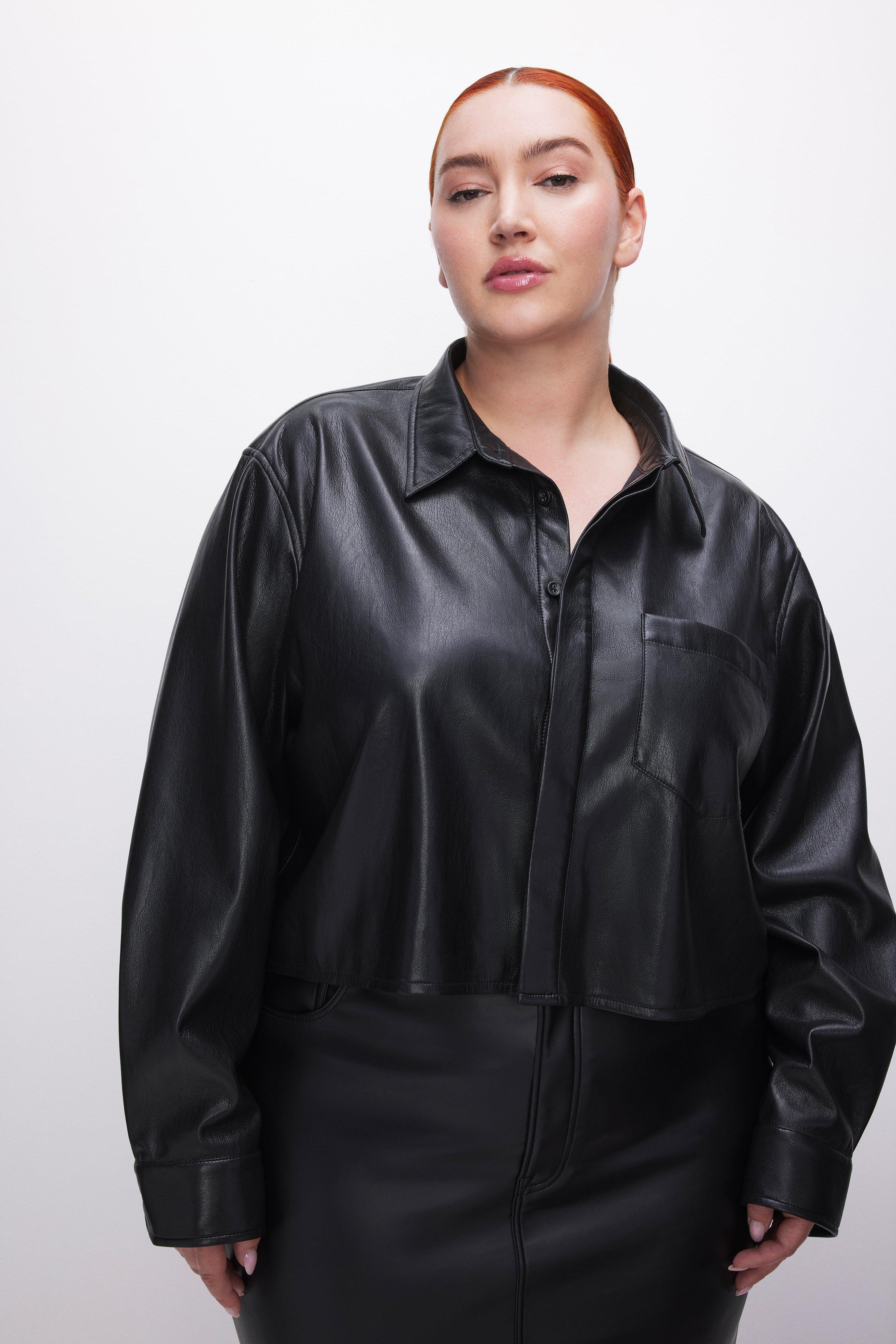 FAUX LEATHER CROPPED SHIRT | BLACK001 Product Image