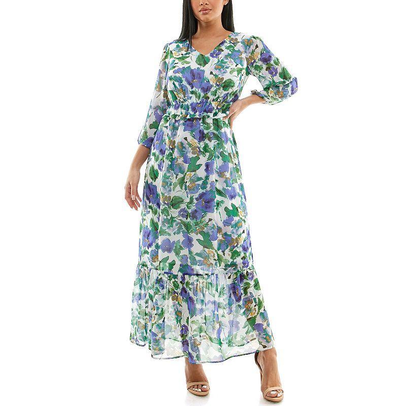 Womens Nina Leonard Chiffon Printed Maxi Dress Product Image