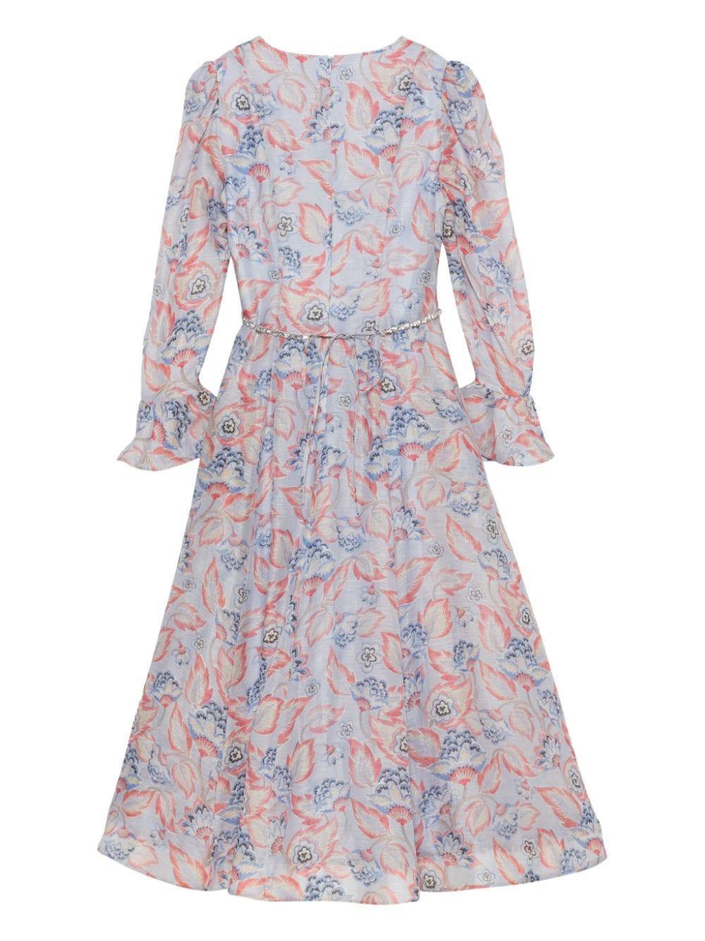 Womens Sapphire Eden Flower-print Linen And Silk-blend Midi Dress Product Image