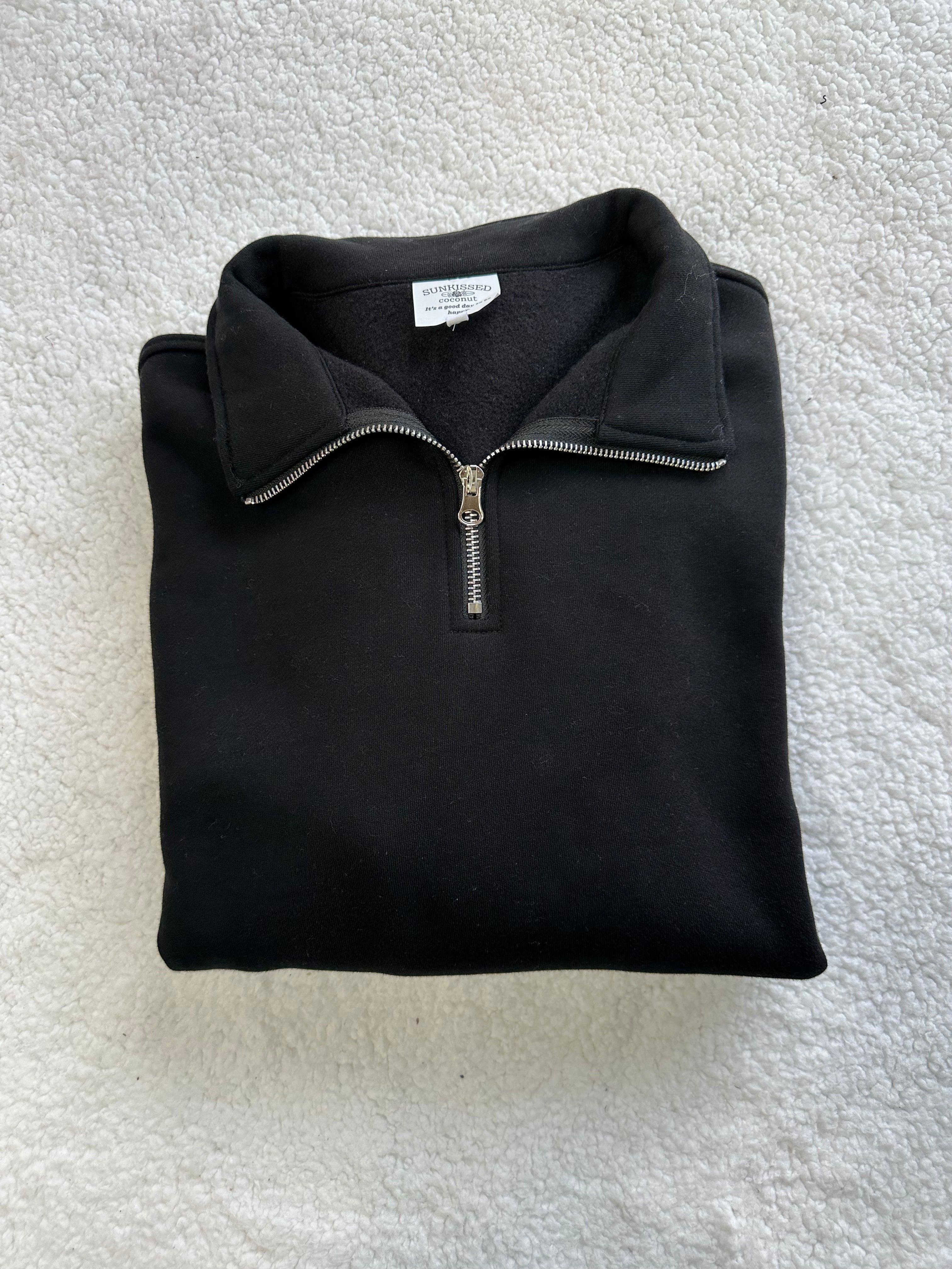 Black Basic Blank Quarter-Zip Sweatshirt Product Image