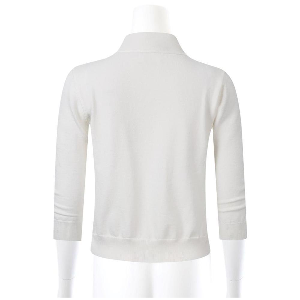 Women s 3/4 Sleeve Cropped Cardigan Sweaters Open Front Knit Short Bolero Shrugs (Small, White) Product Image