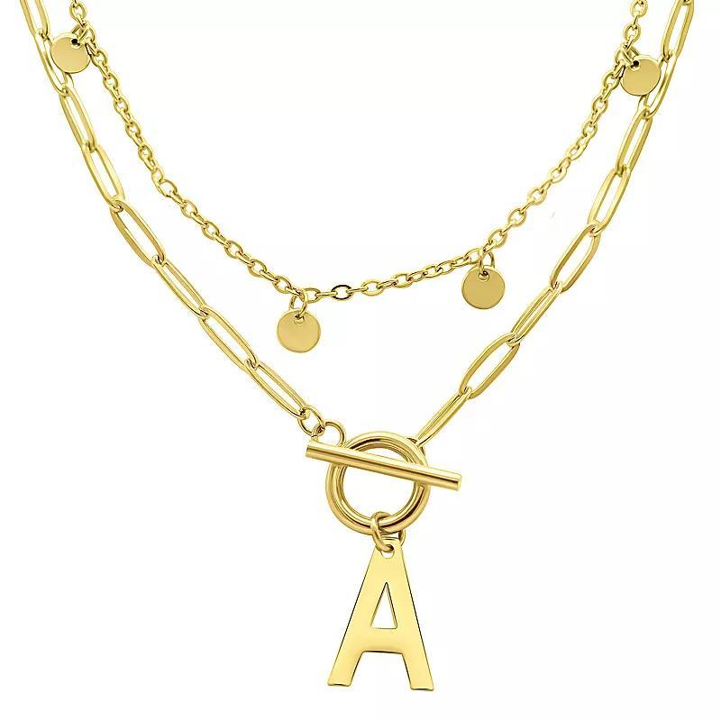 Adornia 14k Gold Plated Layered Initial Toggle Necklace, Womens Product Image