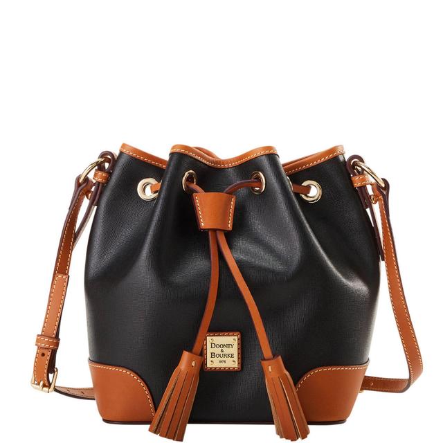 Dooney & Bourke Womens Saffiano Leather Crossbody Drawstring Bag in Black Product Image