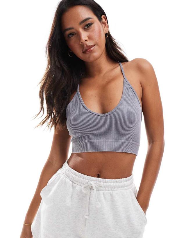 ONLY seamless ribbed bralette in washed gray Product Image