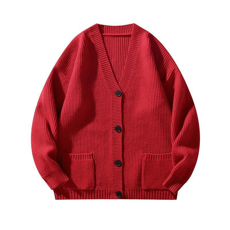 V-Neck Ribbed Cardigan Product Image