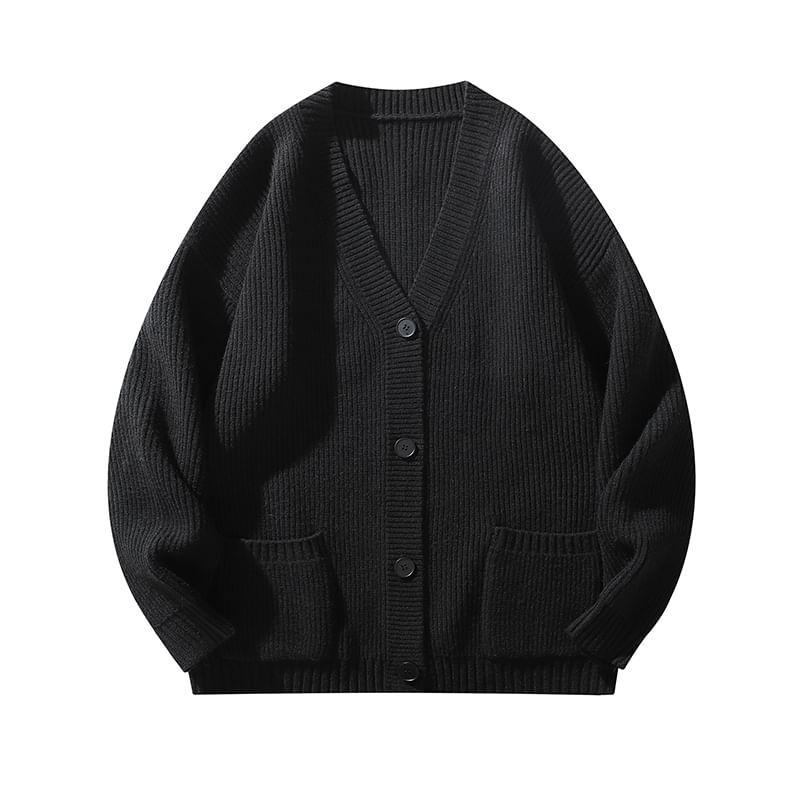 V-Neck Ribbed Cardigan Product Image