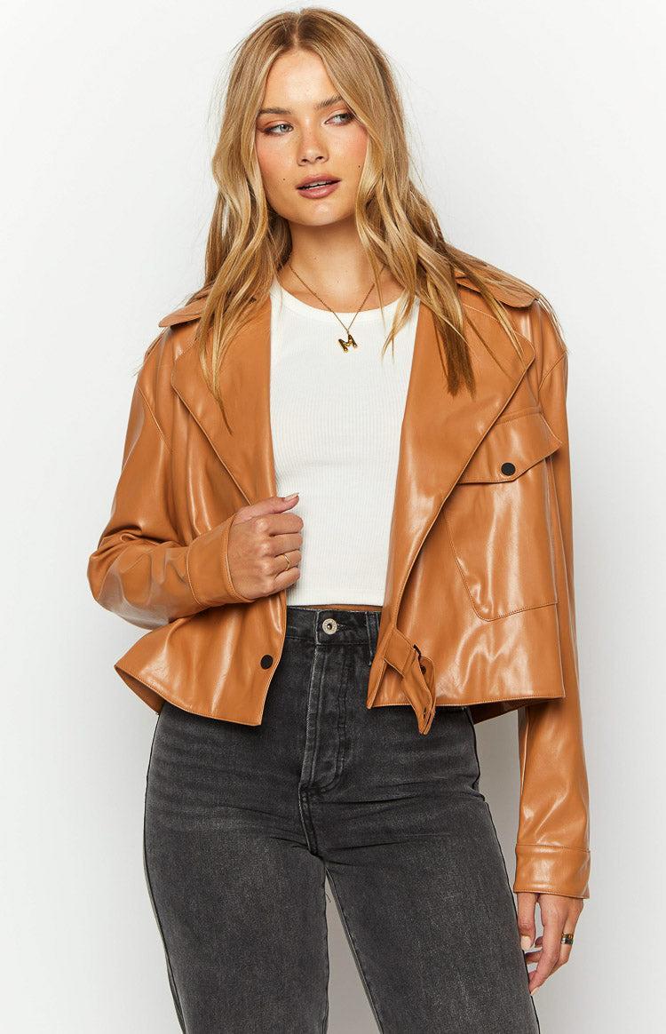 Blaze Bolt Tan PU Leather Jacket Product Image