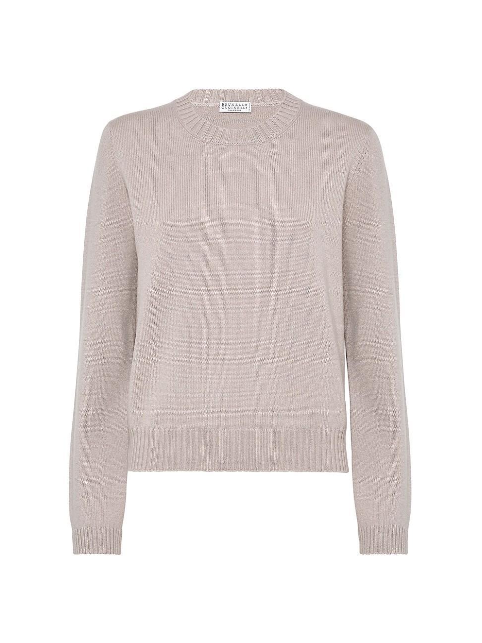 Womens Cashmere Sweater with Shiny Cuff Details Product Image