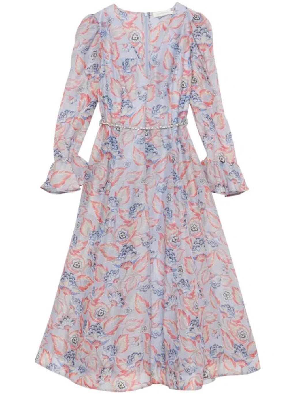 Womens Sapphire Eden Flower-print Linen And Silk-blend Midi Dress Product Image