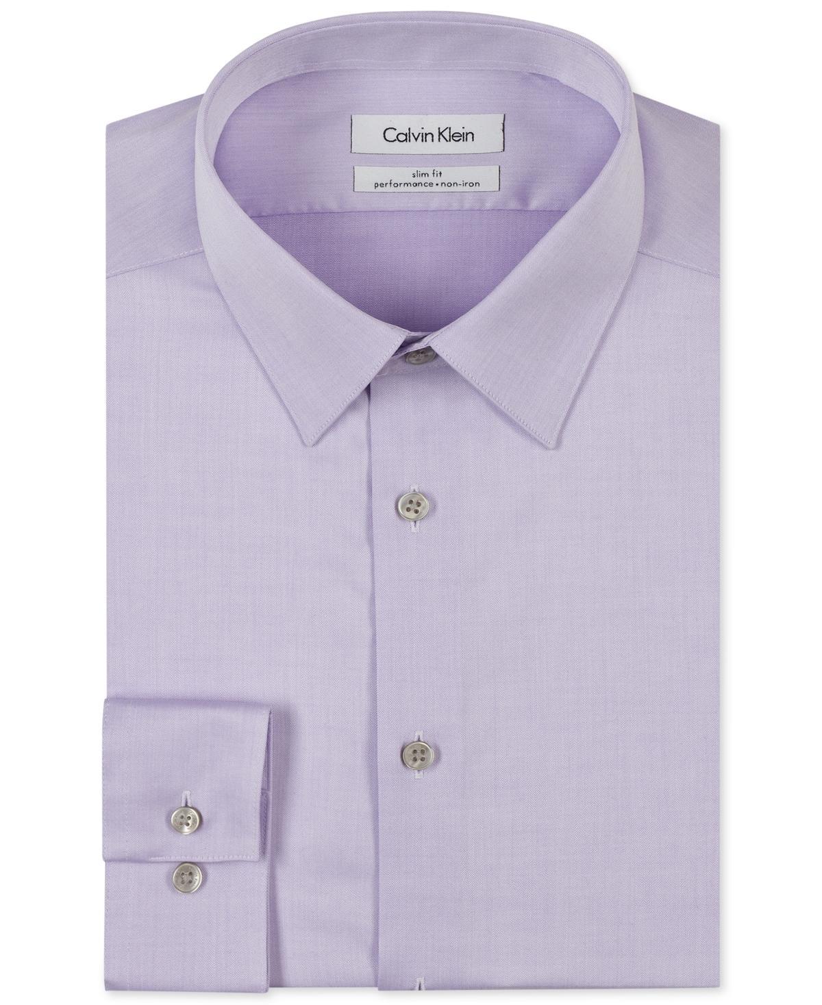 Calvin Klein Steel Mens Slim-Fit Non-Iron Herringbone Dress Shirt Product Image