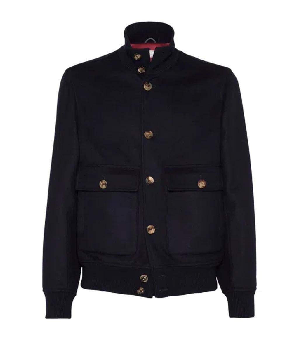 BRUNELLO CUCINELLI Wool Bomber Jacket In Navy Blue Product Image