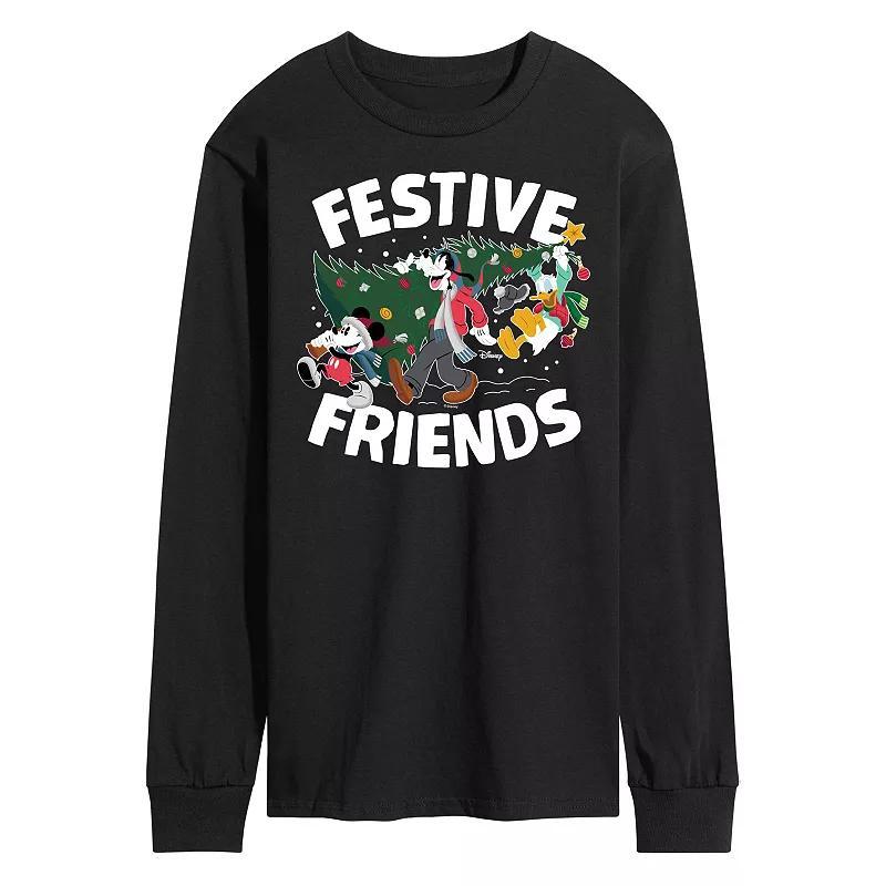 Disneys Mickey Mouse & Friends Mens Festive Friends Long Sleeve Graphic Tee Product Image