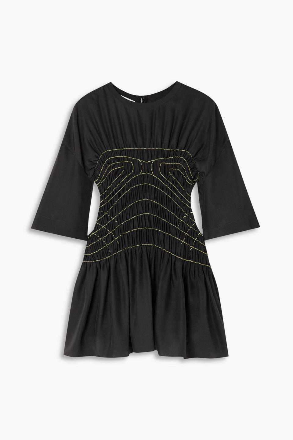 Smocked Silk-satin Top In Black Product Image