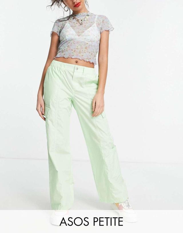 ASOS DESIGN Petite 00s low rise cargo pants in bright lime  Product Image