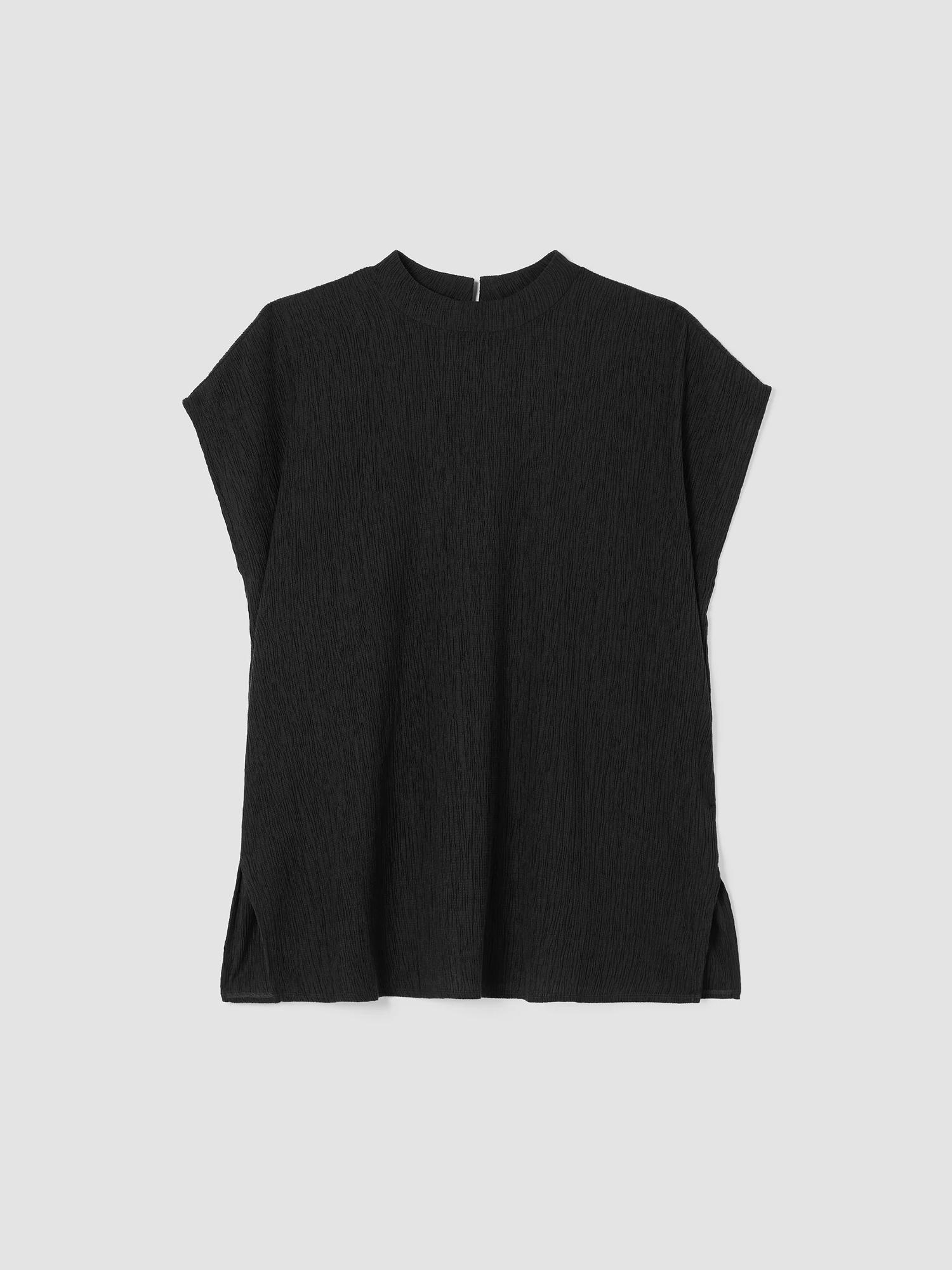 EILEEN FISHER Woven Plissé Mock Neck Topfemale Product Image