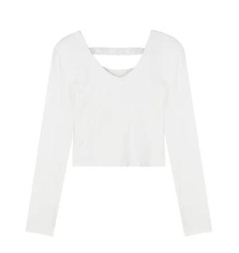 Long Sleeve V-Neck Plain Panel Lace T-Shirt product image