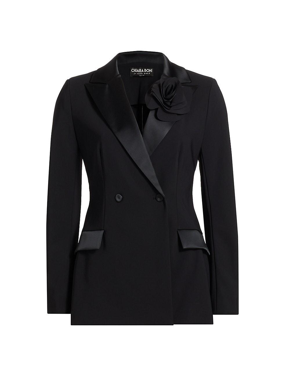 Womens Floral Double-Breasted Tuxedo Jacket Product Image