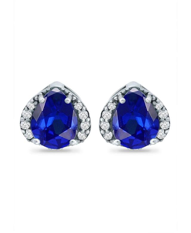 Aleure Precioso Sterling Silver Lab-Created Gemstone & Cubic Zirconia Pear Stud Earrings, Womens, Blue Product Image