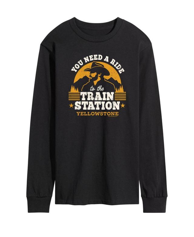 Mens Yellowstone Train Station Long Sleeve T-shirt Product Image