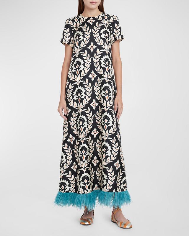 Short-Sleeve Swing Dress with Feathers Product Image