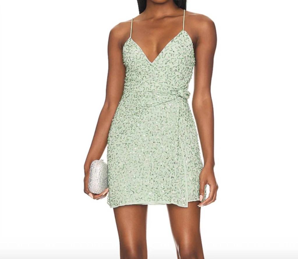 ALICE AND OLIVIA Celestine Embroidered Wrap Dress In Light Sage In Multi Product Image