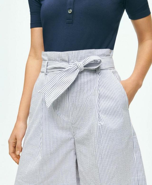 Paperbag Bermuda Shorts In Striped Seersucker Cotton Blend Product Image