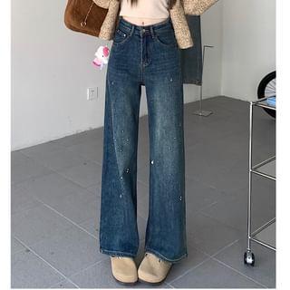 Low Waist Star Studded Washed Wide Leg Jeans product image