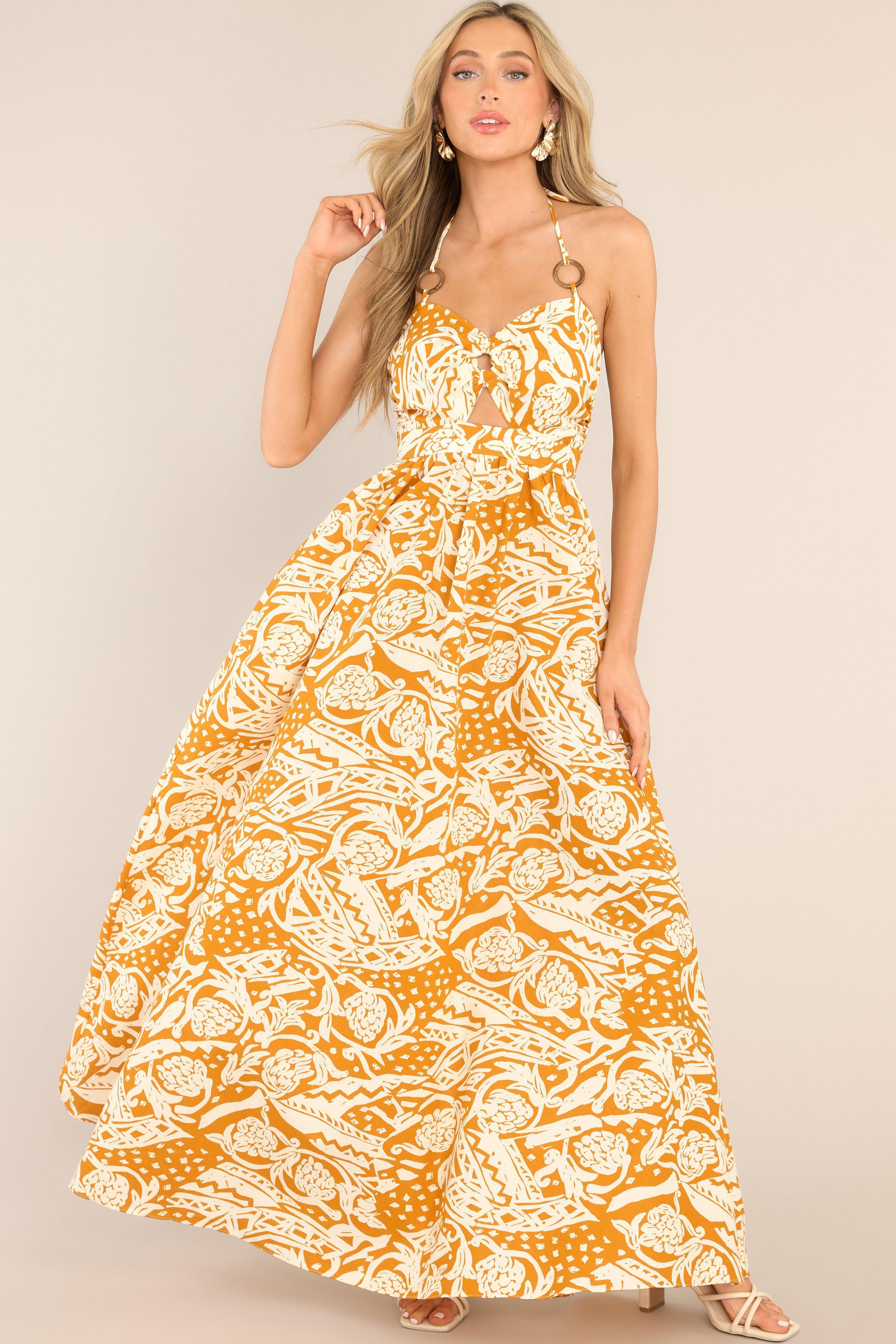 The Same Place Mustard Print Maxi Dress Yellow Product Image