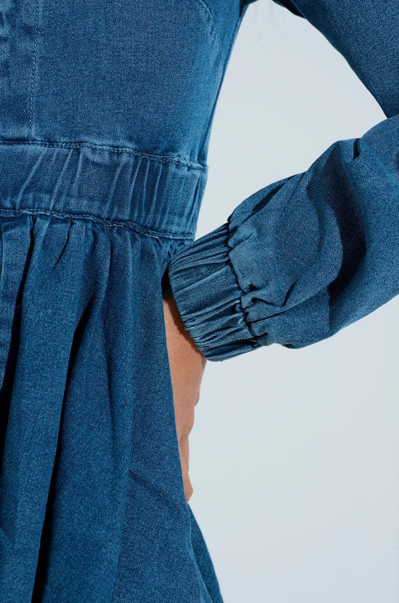 PASS THE BUBBLY DENIM MINI DRESS Product Image