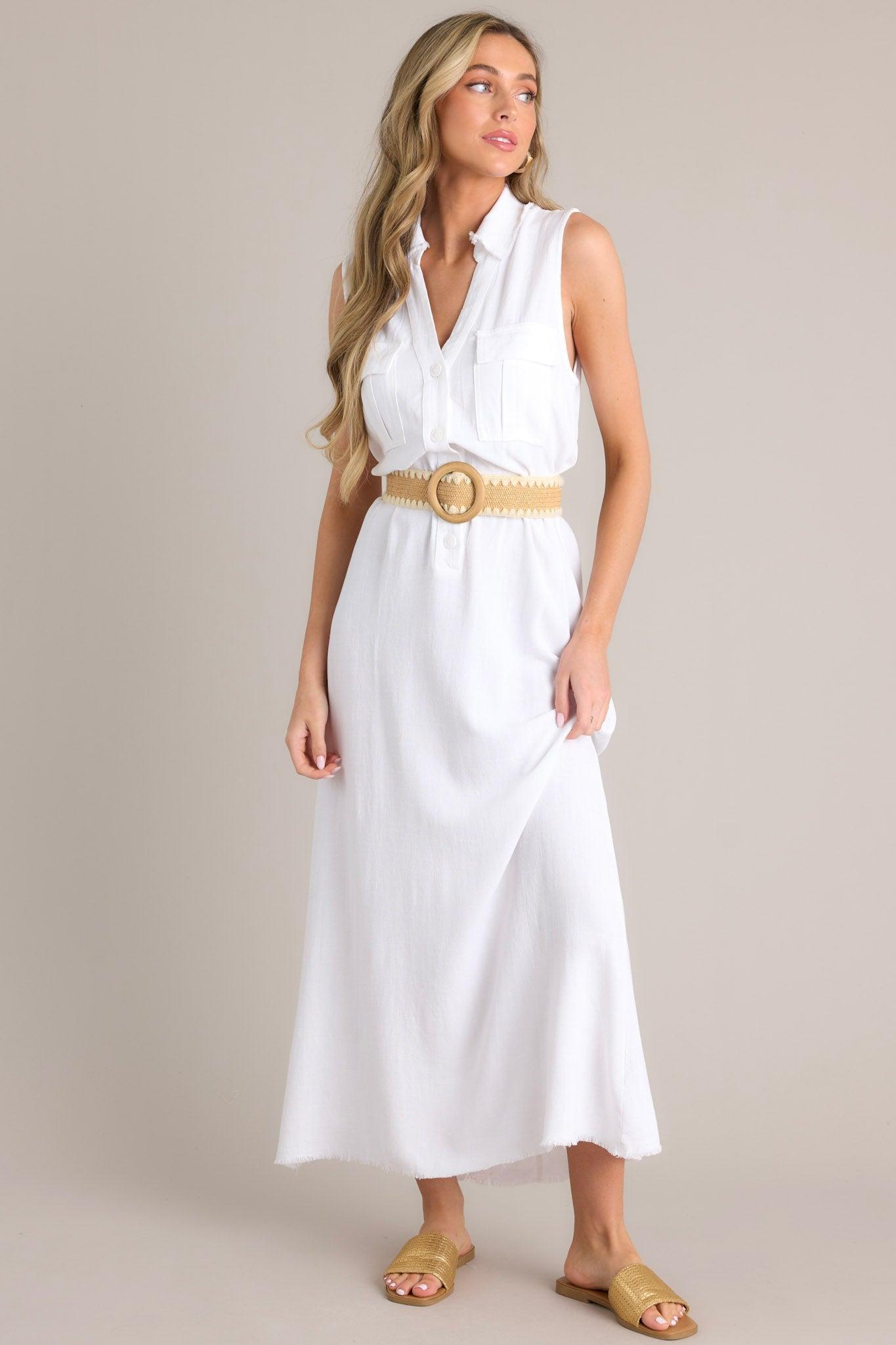 Harbor Breeze White Collared Sleeveless Maxi Dress Product Image