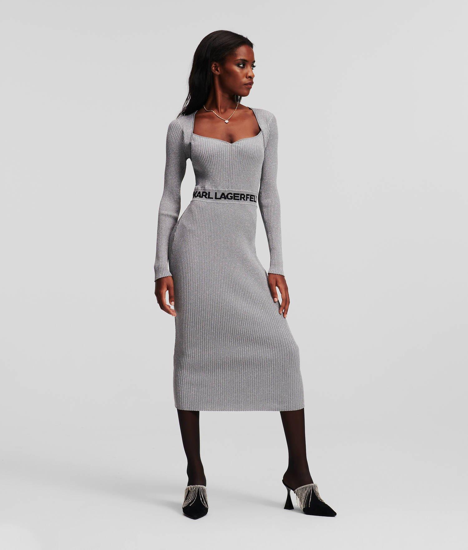 LUREX LONG-SLEEVED KARL LOGO KNIT DRESS Product Image