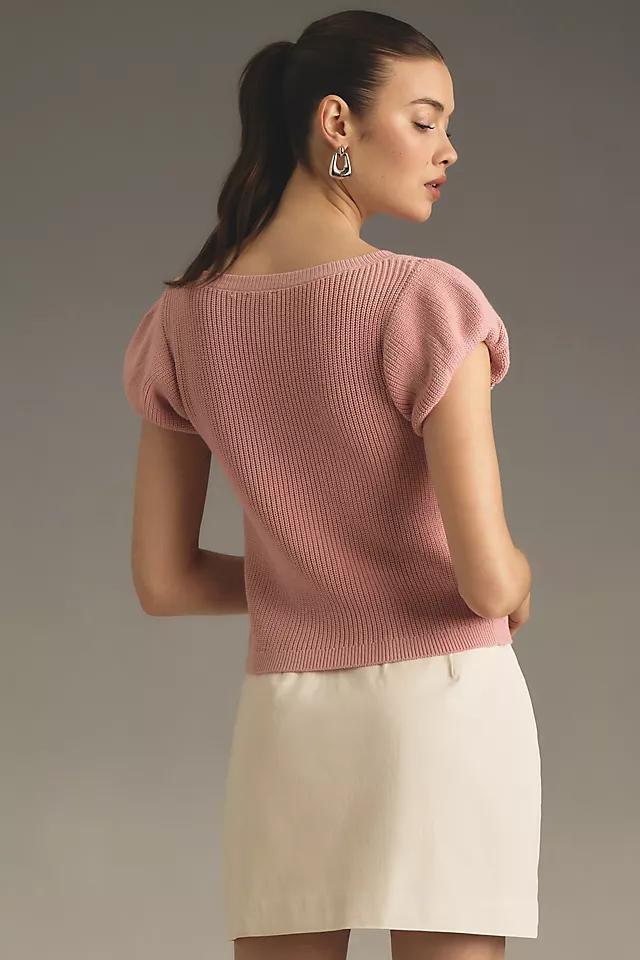 Maeve Puff-Sleeve V-Neck Sweater Tee Product Image