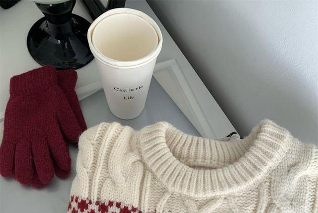 Round Neck Deer Jacquard Cable Knit Sweater Product Image