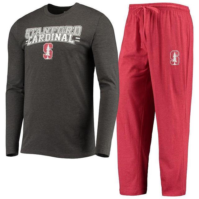 Mens Concepts Sport Cardinal Distressed Stanford Cardinal Meter Long Sleeve T-shirt and Pants Sleep Set - Cardinal, Heathered Cha Product Image