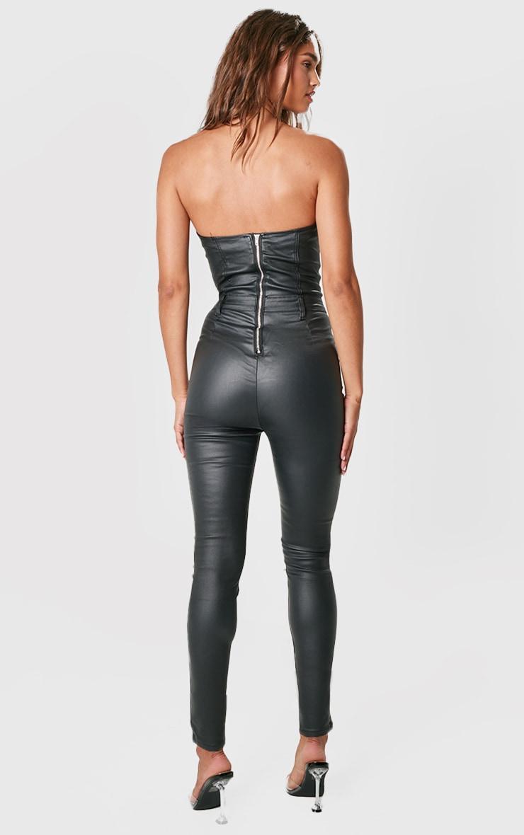 Black Bandeau Coated Denim Jumpsuit Product Image