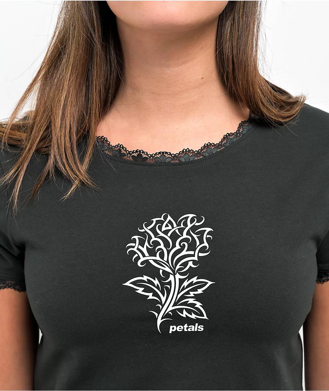 Petals by Petals & Peacocks Barbwire Rose Lace Black Crop T-Shirt Product Image