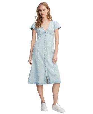 Tommy Jeans Womens Short-Sleeve Button-Up Denim Midi Dress Product Image