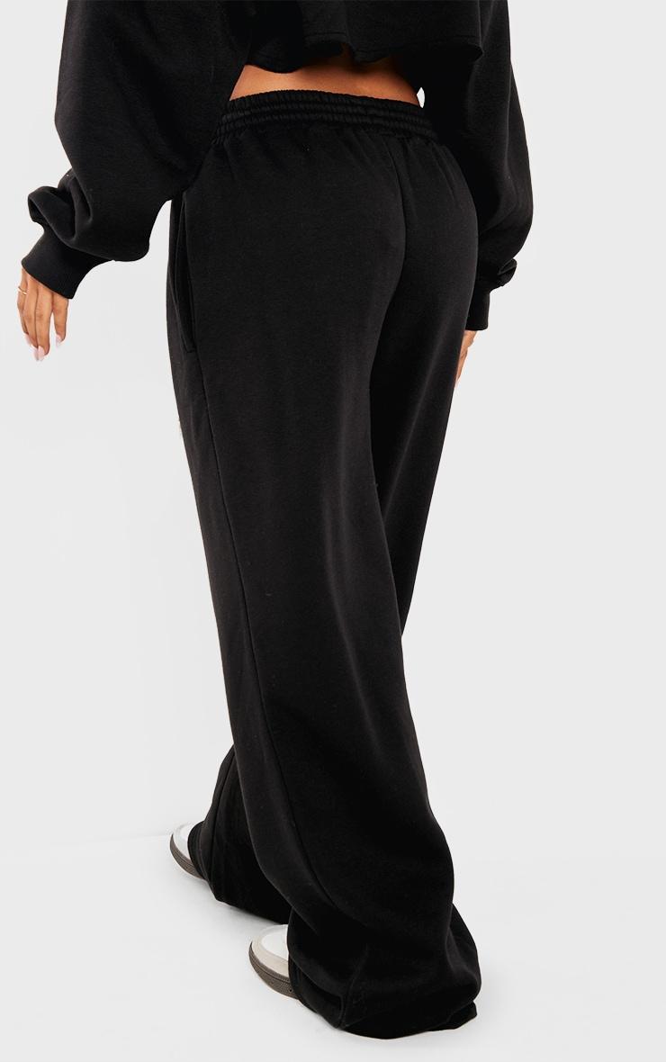 Petite Black Contrast Drawstring Wide Leg Sweatpants Product Image