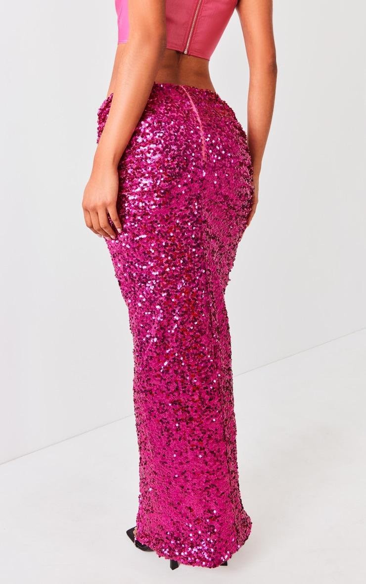 Hot Pink Sequin Ruched Waist Maxi Skirt Product Image