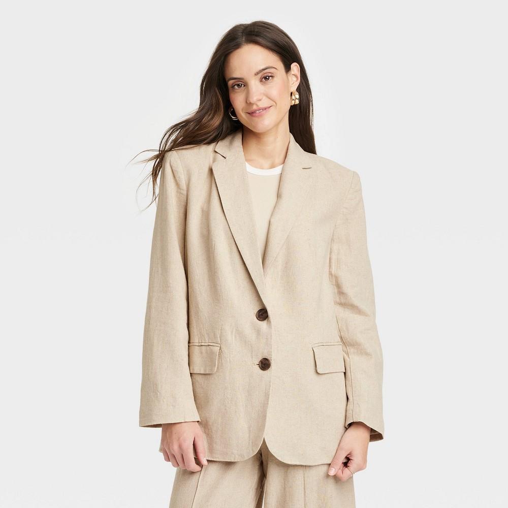 Womens Linen Spring Blazer - A New Day Tan L Product Image