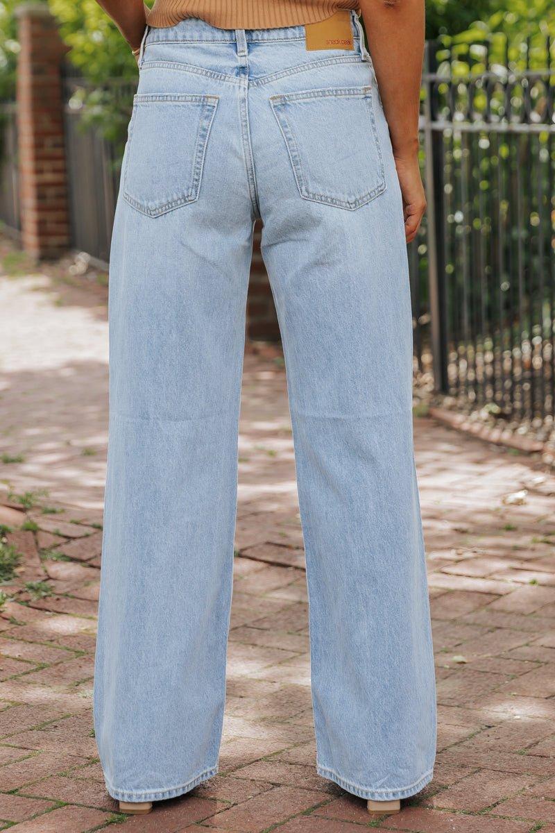 Medium Light Wash Distressed Wide Leg Jeans - FINAL SALE Product Image