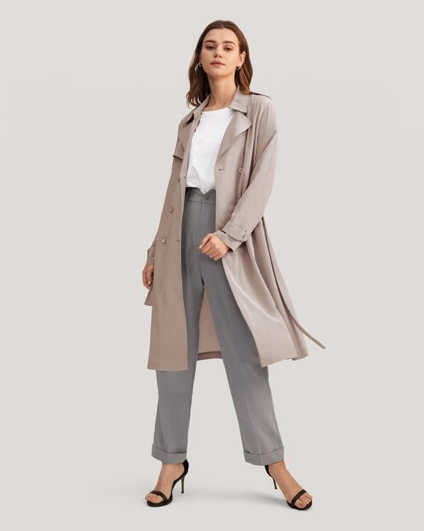 Classic Double-Breasted Silk Trench Coat Product Image