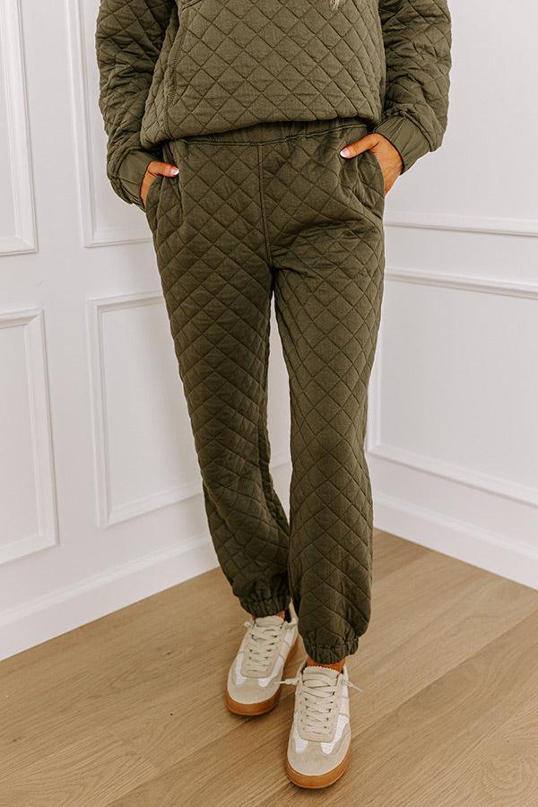 Paris Mornings Quilted Joggers In Dark Sage product image