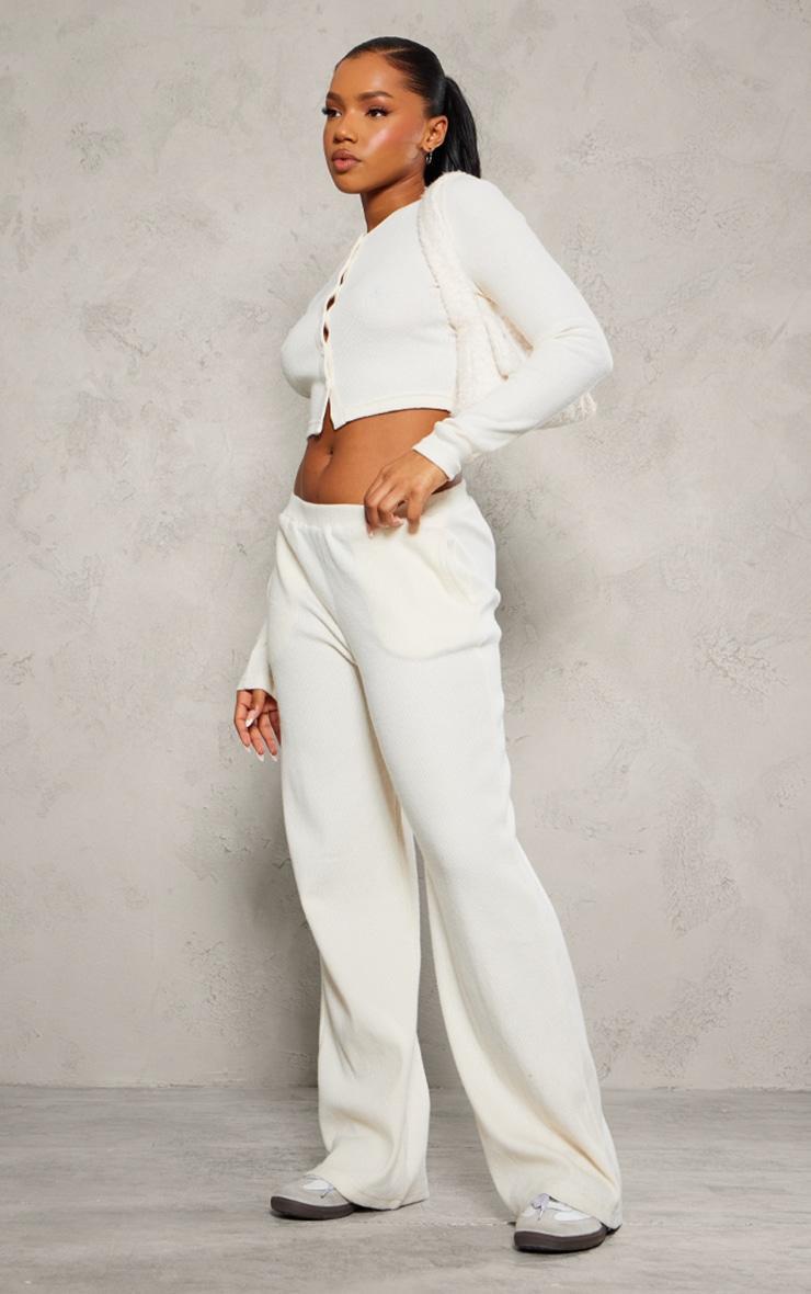 Cream Brushed Rib Wide Leg Pant product image