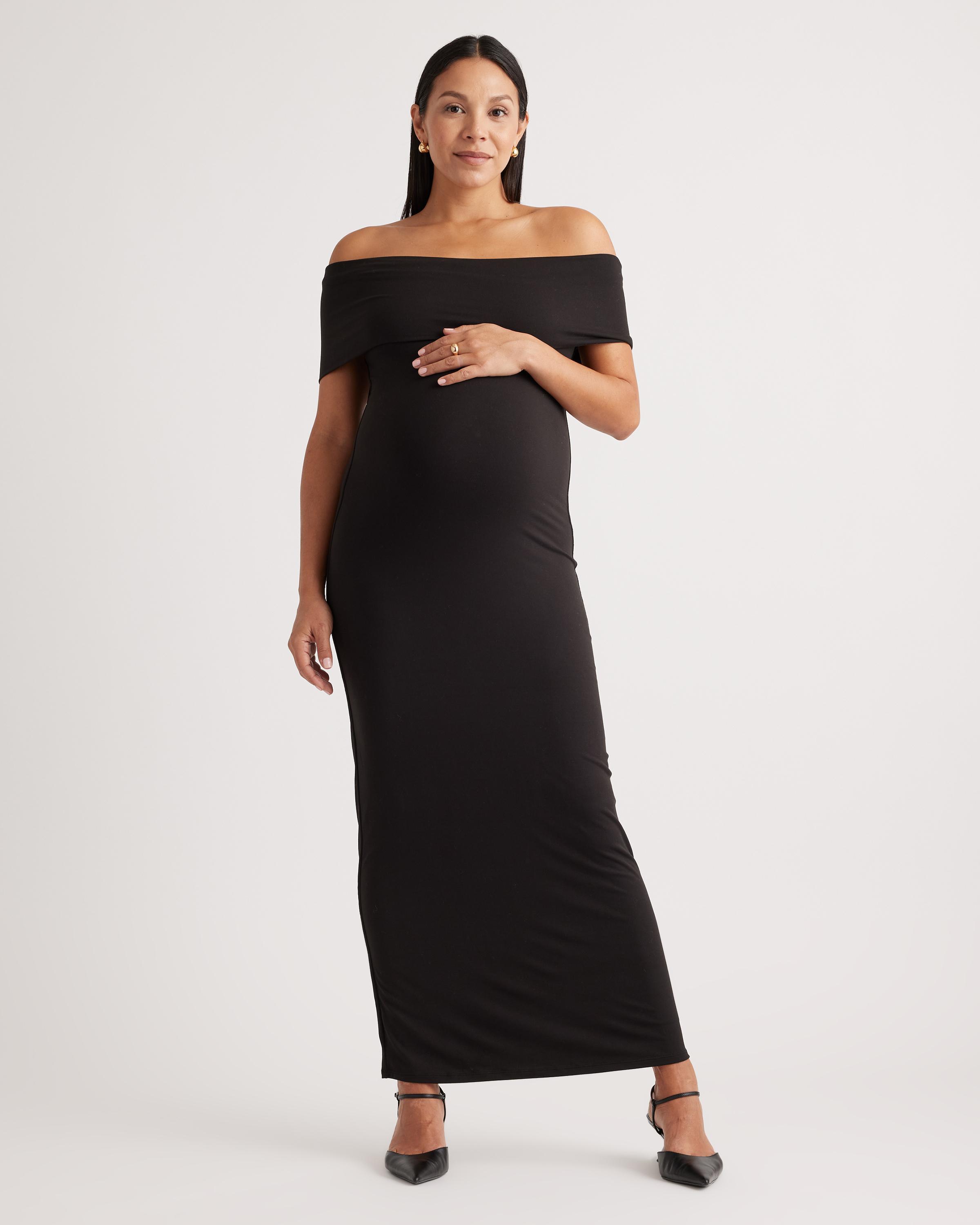 Recycled Knit Maternity Off-The-Shoulder Midi Dress  Product Image