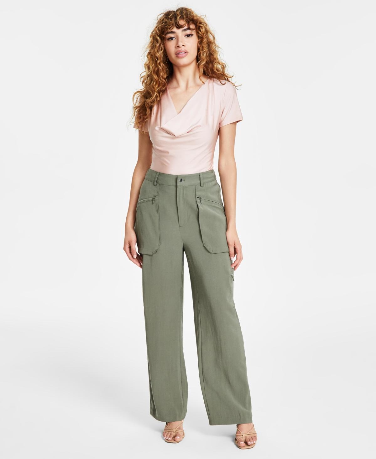 Bar Iii Womens Draped High-Rise Wide-Leg Cargo Pants, Created for Macys Product Image