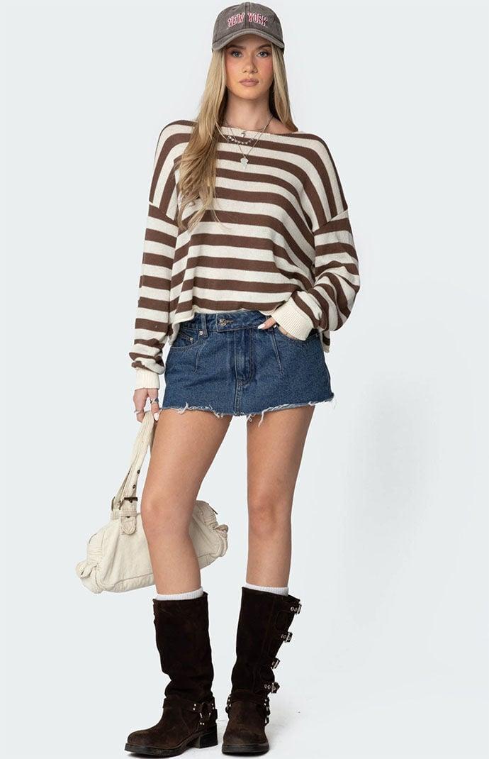 Edikted Women's Anney Oversized Striped Sweater in Cream/Brown - Product Image