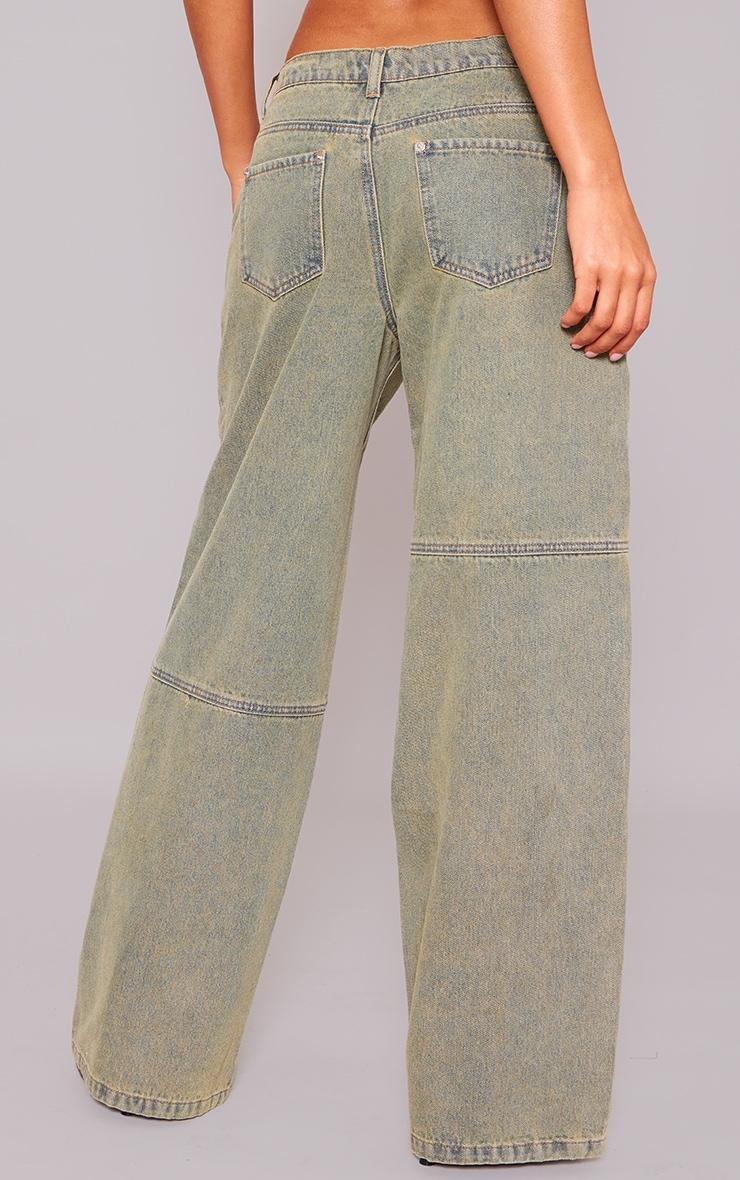 Vintage Wash Green Tint Seam Detail Wide Leg Jeans Product Image