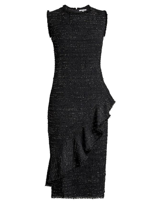 Womens Tweed Ruffle Sheath Dress Product Image